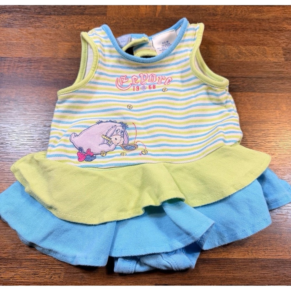 Vintage Disney Eeyore one piece summer outfit size 0-3 months. Ruffled bottom